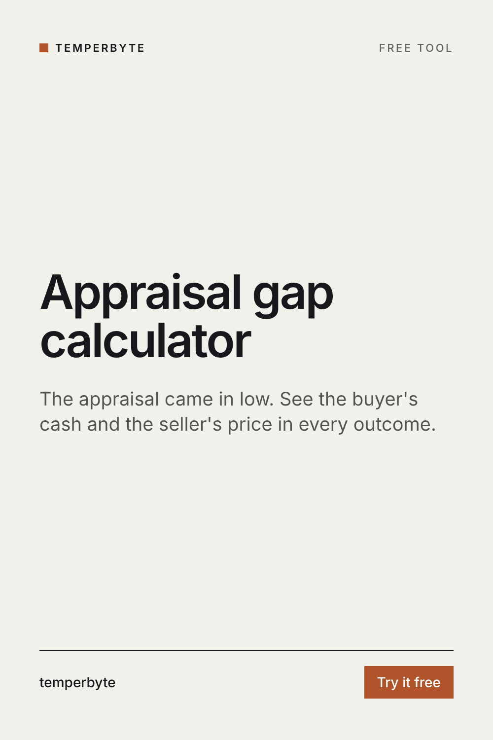 Appraisal gap calculator: buyer cash and seller price in every outcome